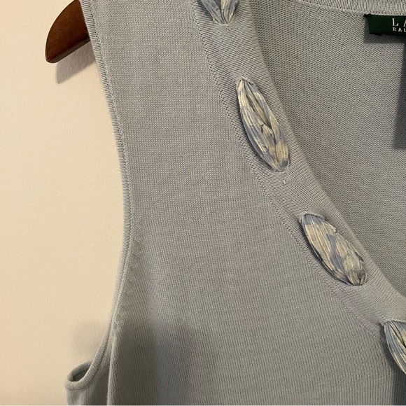 Lauren Ralph Lauren Sweater Vest Womens XL Pale Blue Knit Cotton Preppy Scarf - Picture 4 of 7